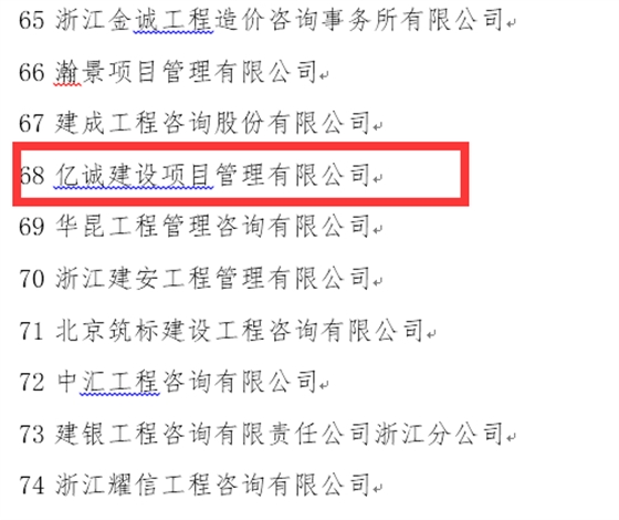 稳健发展，厚积薄发—亿诚公司再次荣登全国造价咨询企业百强榜