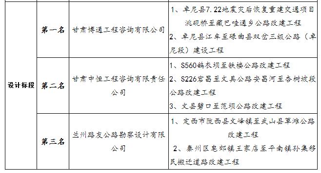 中标候选人项目业绩